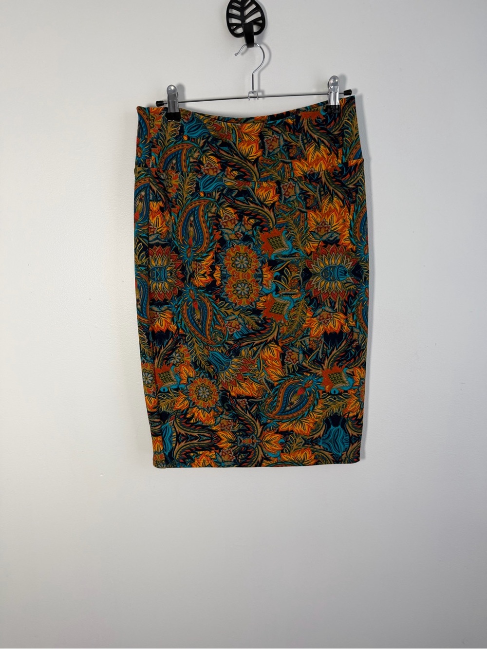LuLaRoe Pencil Skirt in Orange, Teal and Black Paisley
